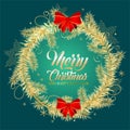 Christmas card with golden Christmas wreath - vector Royalty Free Stock Photo