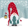 Christmas card with gome and his lantern. Flat design. Vector