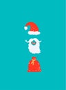 Christmas card hand drawn doodle objects. Red sack, beard and Santa hat. Xmas Abstract modern trendy New Year vector illustration Royalty Free Stock Photo