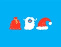 Christmas card hand drawn doodle objects. Red sack, beard and Santa hat. Xmas Abstract modern trendy New Year vector illustration Royalty Free Stock Photo