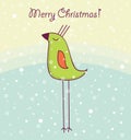 Christmas card with happy bird
