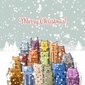 Christmas card with happy cats family Royalty Free Stock Photo