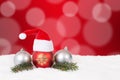 Christmas card hat red background with copyspace Royalty Free Stock Photo