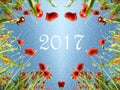 Christmas card with a heart of poppies and snow and the inscription in 2017 (greeting the new year - concept)