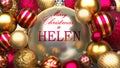 Christmas card for Helen to send warmth and love to a dear family member with shiny, golden Christmas ornament balls and Merry