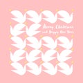 Christmas card with holiday greetings and pattern of doves