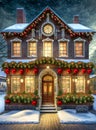 Christmas Card Holiday House Background, Winter