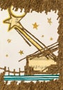 Christmas card or illustration. A hut a star and a frame made of string. Handmade. Royalty Free Stock Photo