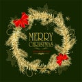 Christmas card with golden Christmas wreath - vector Royalty Free Stock Photo