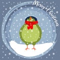 Christmas card with little dressed bird