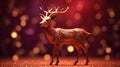 Christmas Card - Magic Golden Deer In Shiny Red Background, generative ai Royalty Free Stock Photo