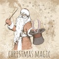 Christmas card with magic Santa