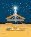 Christmas card with manger stable and animals Royalty Free Stock Photo