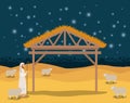 Christmas card with manger stable and sheeper Royalty Free Stock Photo