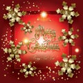 Happy New Year and Christmas Beautiful Greeting card. Gold Snowflakes Luxury Decoration Vector Illustration Gifts Card Template Royalty Free Stock Photo