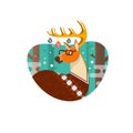 Christmas Card with Nerd Hipster Deer,Flat illustration