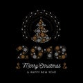 Christmas card and New Year 2018 poster. Christmas tree and number 2018 made of snowflakes. Vector illustration Royalty Free Stock Photo