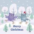 Christmas card with owls