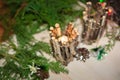 Christmas card, photo, background. Candlestick made of twigs, eco-style, ecological decor diy. Place for text