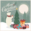 Christmas card with polar bear that adorns the Christmas tree Royalty Free Stock Photo