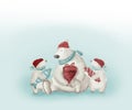 Christmas card. Polar bear with cubs.