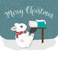 Christmas card with rabbit, Christmas background. Flat design