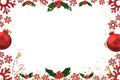 Christmas card red background snowflakes ornaments border frame New year