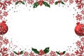 Christmas card red background snowflakes ornaments border frame New year glitter