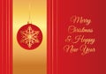 Christmas card red gold ball horizontal