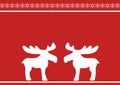 Christmas Card in red with reindeers and snowflakes Royalty Free Stock Photo