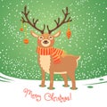 Christmas card with reindeer. Cute cartoon deer