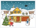 Christmas card - Santa Claus brings gifts