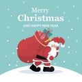 Christmas card of Santa Claus carrying bag of gifts Royalty Free Stock Photo
