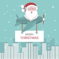 Christmas card of Santa Claus flying in an airplane Royalty Free Stock Photo