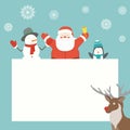 Christmas card with Santa Claus and friends. Greeting card. Vector