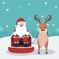 Christmas card of Santa Claus in his sleigh with reindeer in Christmas landscape Royalty Free Stock Photo