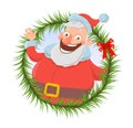 Christmas card with Santa Claus smiling and waving hand. Royalty Free Stock Photo