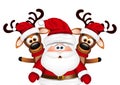 Christmas card Santa Claus and two reindeer Royalty Free Stock Photo