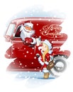 Christmas card with Santa and Snow Maiden-Postman Royalty Free Stock Photo