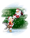 Christmas card with Santa and Snow Maiden-Postman Royalty Free Stock Photo