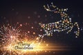 Christmas card with silhouette Magic Deer and flickering lights. Vector illustration Royalty Free Stock Photo