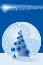 Christmas card with snow dome and tree