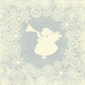 Christmas card with snowflake and angel with trumpet