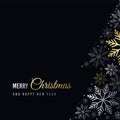 Christmas card with snowflakes. Silver and gold snowflakes on black background Royalty Free Stock Photo