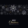 Christmas card with snowflakes. Silver and gold snowflakes on black background Royalty Free Stock Photo