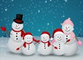 Christmas card with snowman and family