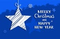 Christmas card with star, blue, vector. Royalty Free Stock Photo