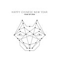 Christmas card in the style of minimalism. Year of the dog. Stylized geometric model of a polygonal dog.Illustration with black li