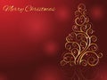 Christmas card with stylized golden Christmas tree. Vector illustration.