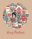 Christmas Card template with forest animals and decorative elements in vintage scandinavian hand drawn style Royalty Free Stock Photo